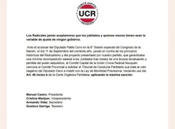 La expulsión de Cervi de la UCR Neuquén cada vez más cerca