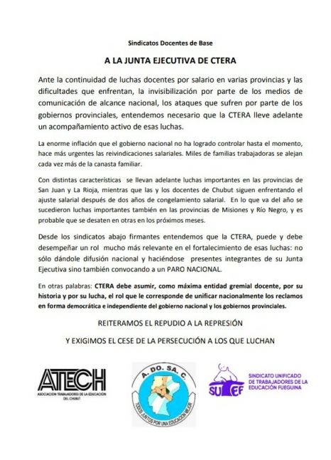 Conflicto Docente: ATECh convoca a paro de 5 días no consecutivos y plantea a CTERA medida nacional
