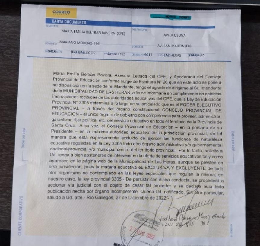 Insólito: el Consejo Provincial de Educación intimó por carta documento a un intendente bonaerense