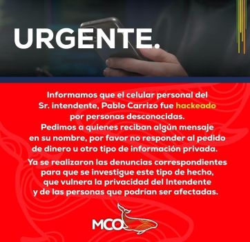 Intendente de Caleta Olivia sufrió el hackeo de su celular